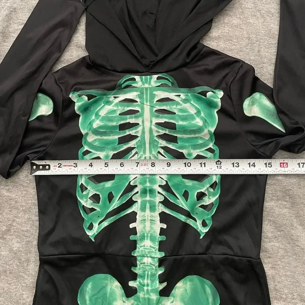 New Skeleton Kids Size M/8-10 Yrs Glow in the Dark Black Halloween Costume